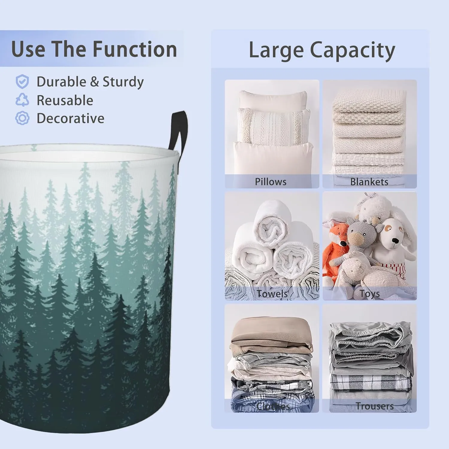 Laundry Basket, Dirty Clothes Basket, Foldable Waterproof Oxford Cloth Storage Basket for Bedroom, Bathroom, Clothes,Large Storage Basket Home Decoration(Misty Forest Landscape)