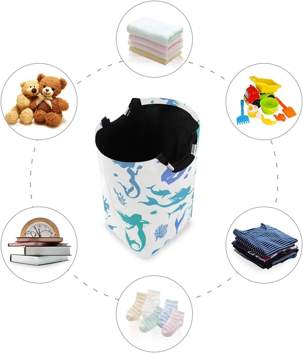 Laundry Hamper, Abstract Pattern Mermaid Ocean Animal Laundry Basket Washing Clothes Hamper Collapsible Storage Bin Foldable Shopping Bag Toy Book Holder