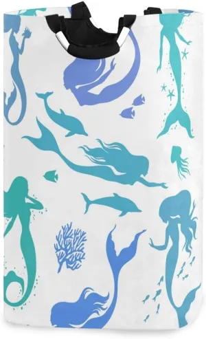 Laundry Hamper, Abstract Pattern Mermaid Ocean Animal Laundry Basket Washing Clothes Hamper Collapsible Storage Bin Foldable Shopping Bag Toy Book Holder