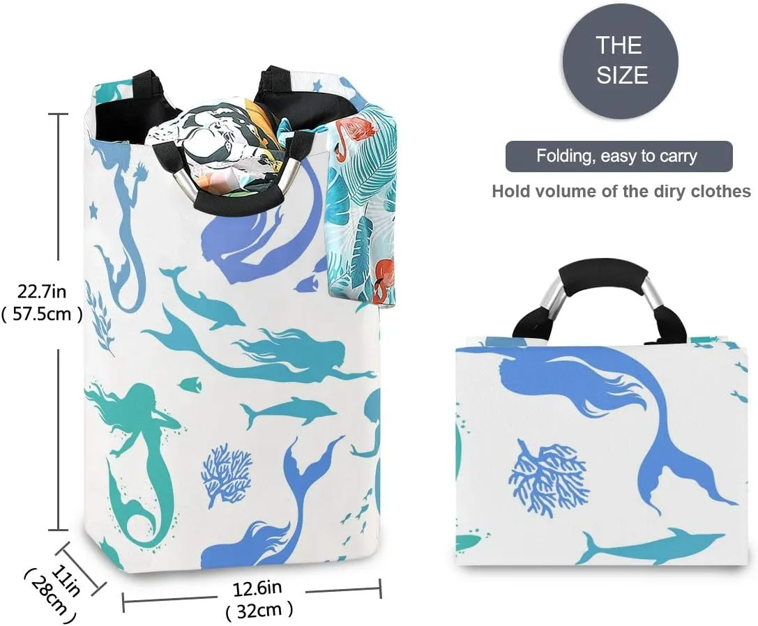 Laundry Hamper, Abstract Pattern Mermaid Ocean Animal Laundry Basket Washing Clothes Hamper Collapsible Storage Bin Foldable Shopping Bag Toy Book Holder