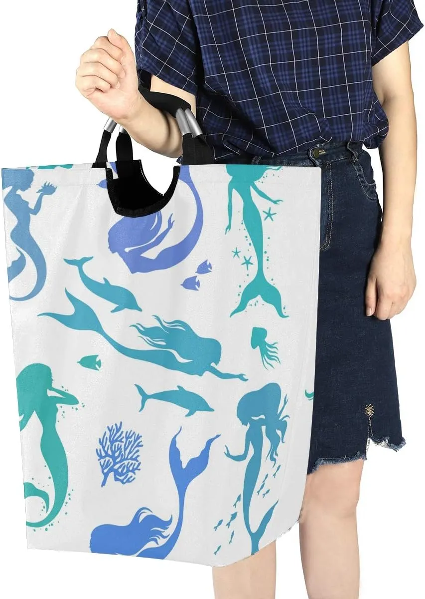 Laundry Hamper, Abstract Pattern Mermaid Ocean Animal Laundry Basket Washing Clothes Hamper Collapsible Storage Bin Foldable Shopping Bag Toy Book Holder