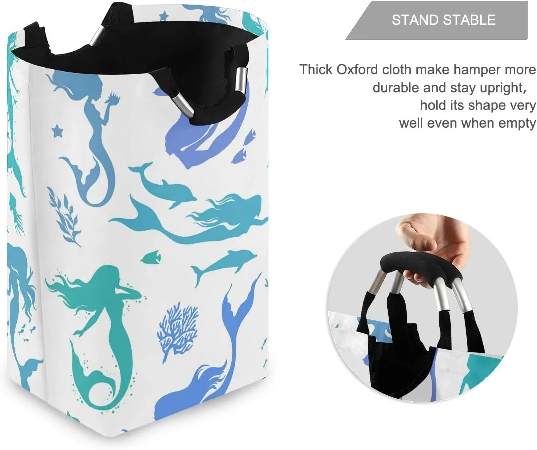 Laundry Hamper, Abstract Pattern Mermaid Ocean Animal Laundry Basket Washing Clothes Hamper Collapsible Storage Bin Foldable Shopping Bag Toy Book Holder