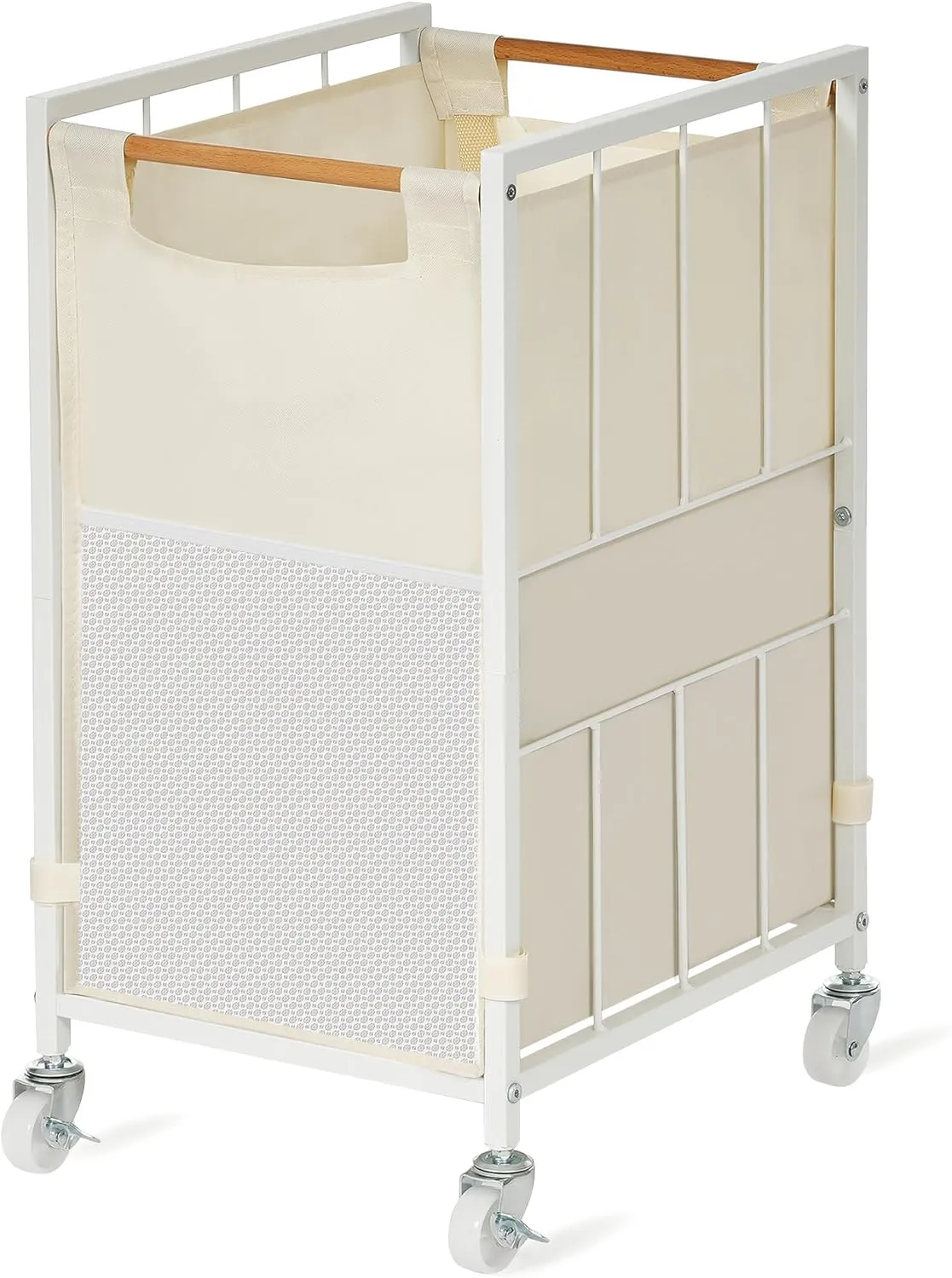 Laundry Hamper with Wheels and Adjustable Feet, 90L Laundry Basket with Removable Liner Bag, Beige
