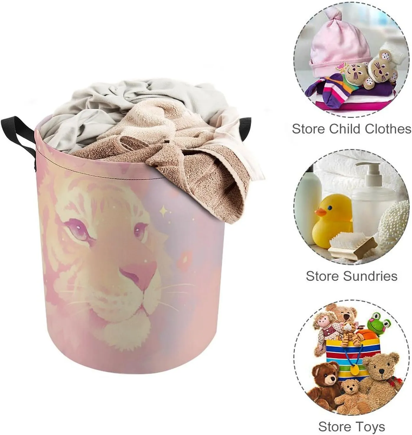 Laundry Hampers, Large Drawstring Laundry Bag, Removable Laundry Bags, Collapsible Storage Bin with Handles for Home Organization, Kids Room, Nursery Carnivore