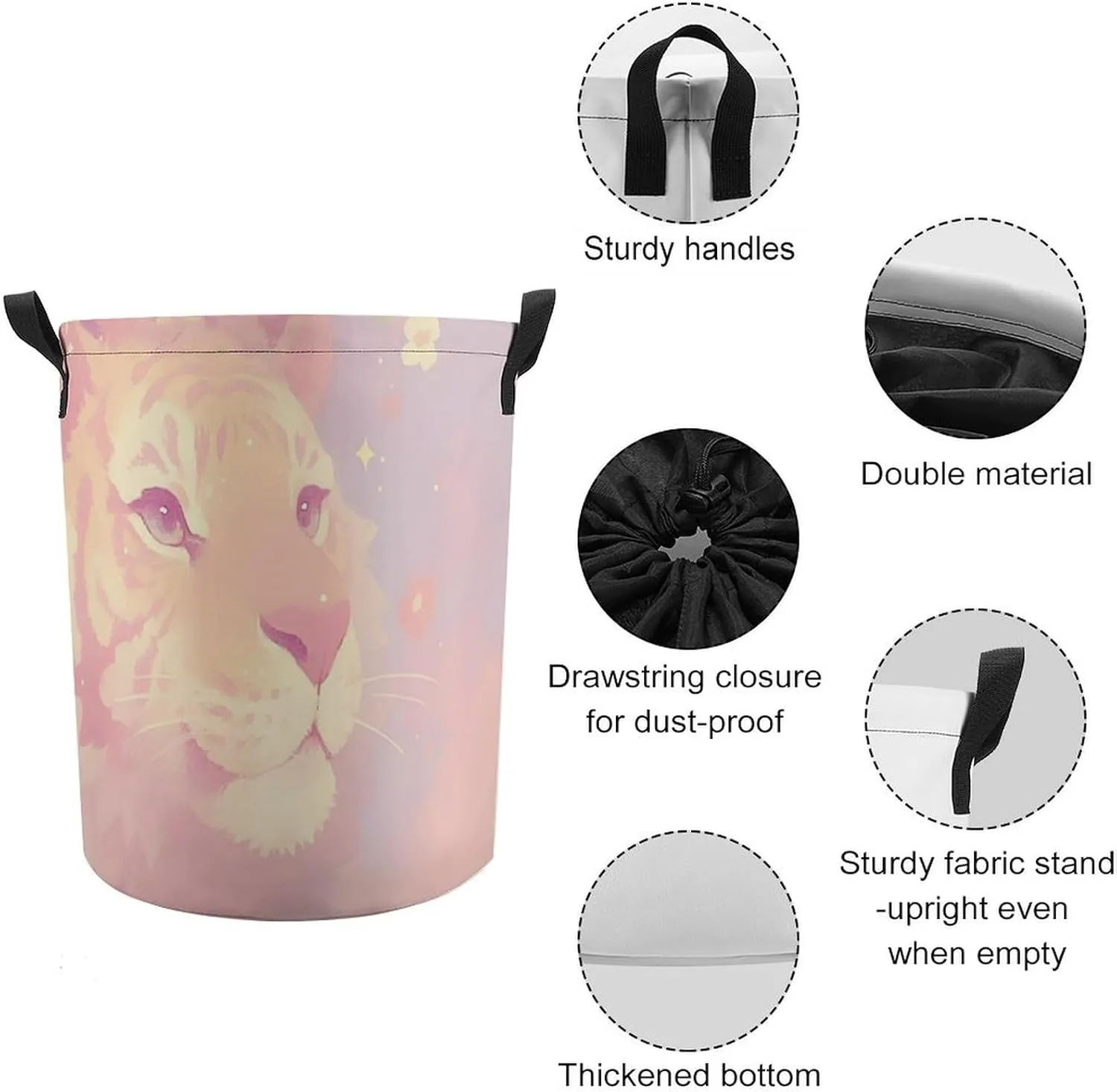 Laundry Hampers, Large Drawstring Laundry Bag, Removable Laundry Bags, Collapsible Storage Bin with Handles for Home Organization, Kids Room, Nursery Carnivore