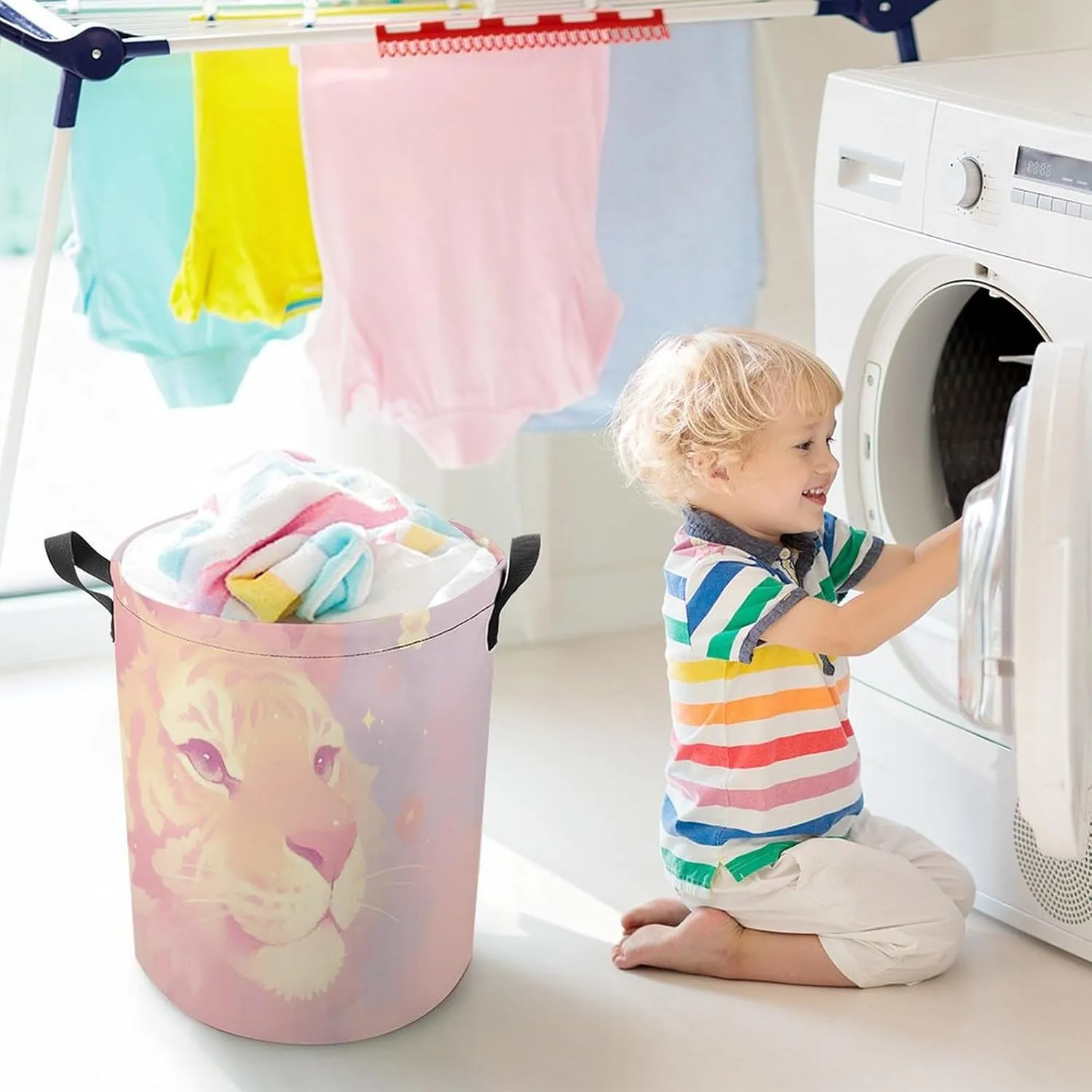 Laundry Hampers, Large Drawstring Laundry Bag, Removable Laundry Bags, Collapsible Storage Bin with Handles for Home Organization, Kids Room, Nursery Carnivore
