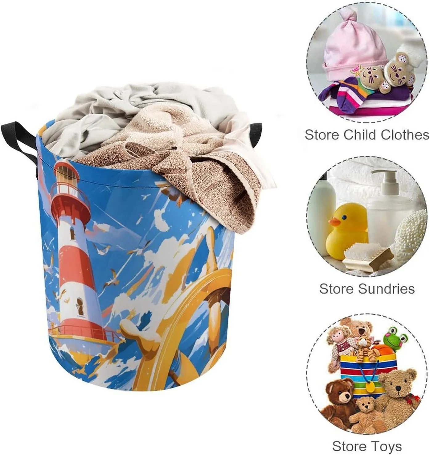Laundry Hampers, Large Drawstring Laundry Bag, Removable Laundry Bags, Collapsible Storage Bin with Handles for Home Organization, Kids Room, Nursery Sky