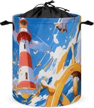 Laundry Hampers, Large Drawstring Laundry Bag, Removable Laundry Bags, Collapsible Storage Bin with Handles for Home Organization, Kids Room, Nursery Sky