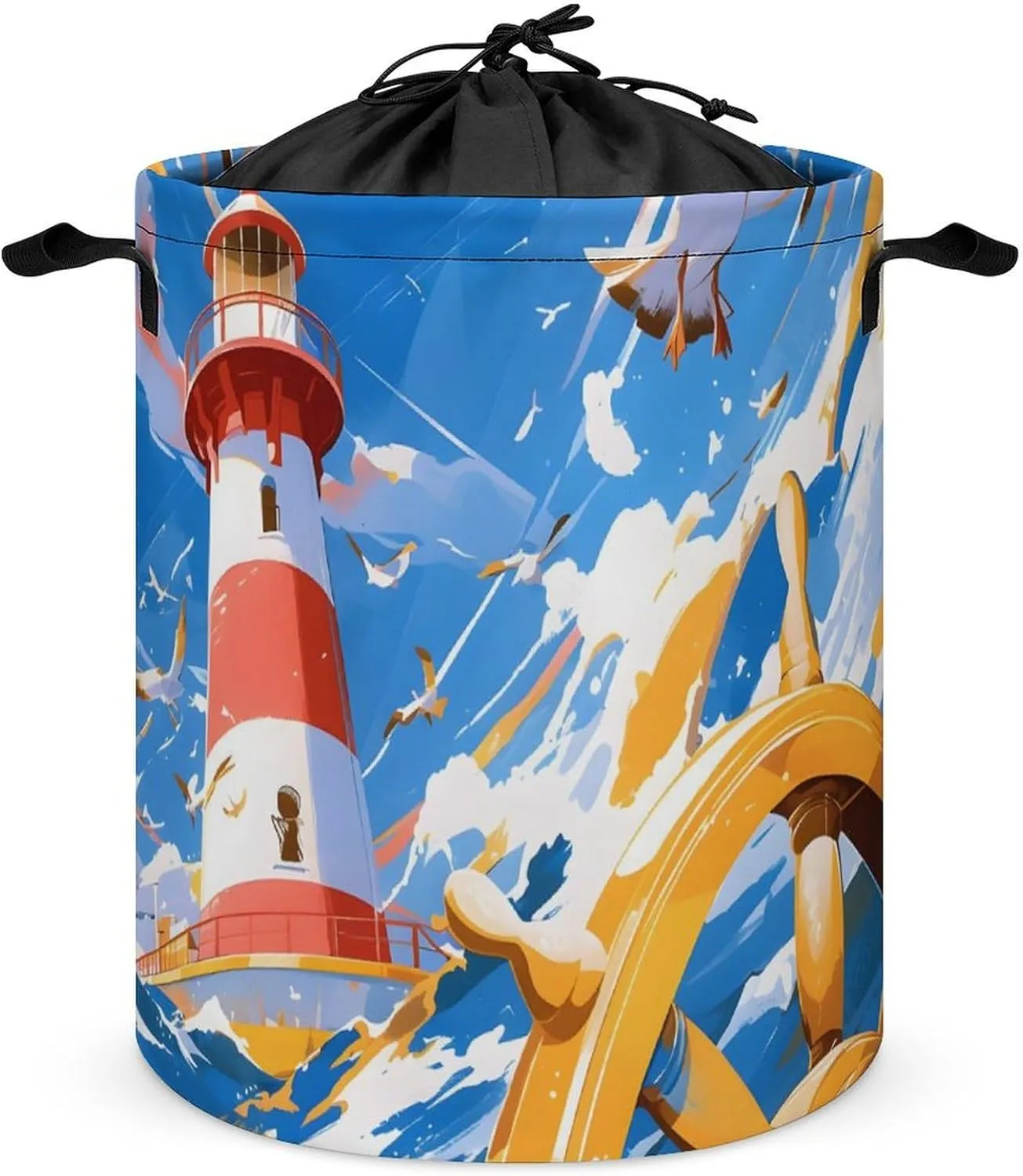 Laundry Hampers, Large Drawstring Laundry Bag, Removable Laundry Bags, Collapsible Storage Bin with Handles for Home Organization, Kids Room, Nursery Sky