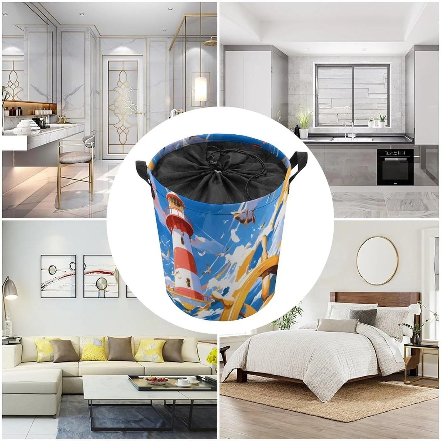 Laundry Hampers, Large Drawstring Laundry Bag, Removable Laundry Bags, Collapsible Storage Bin with Handles for Home Organization, Kids Room, Nursery Sky