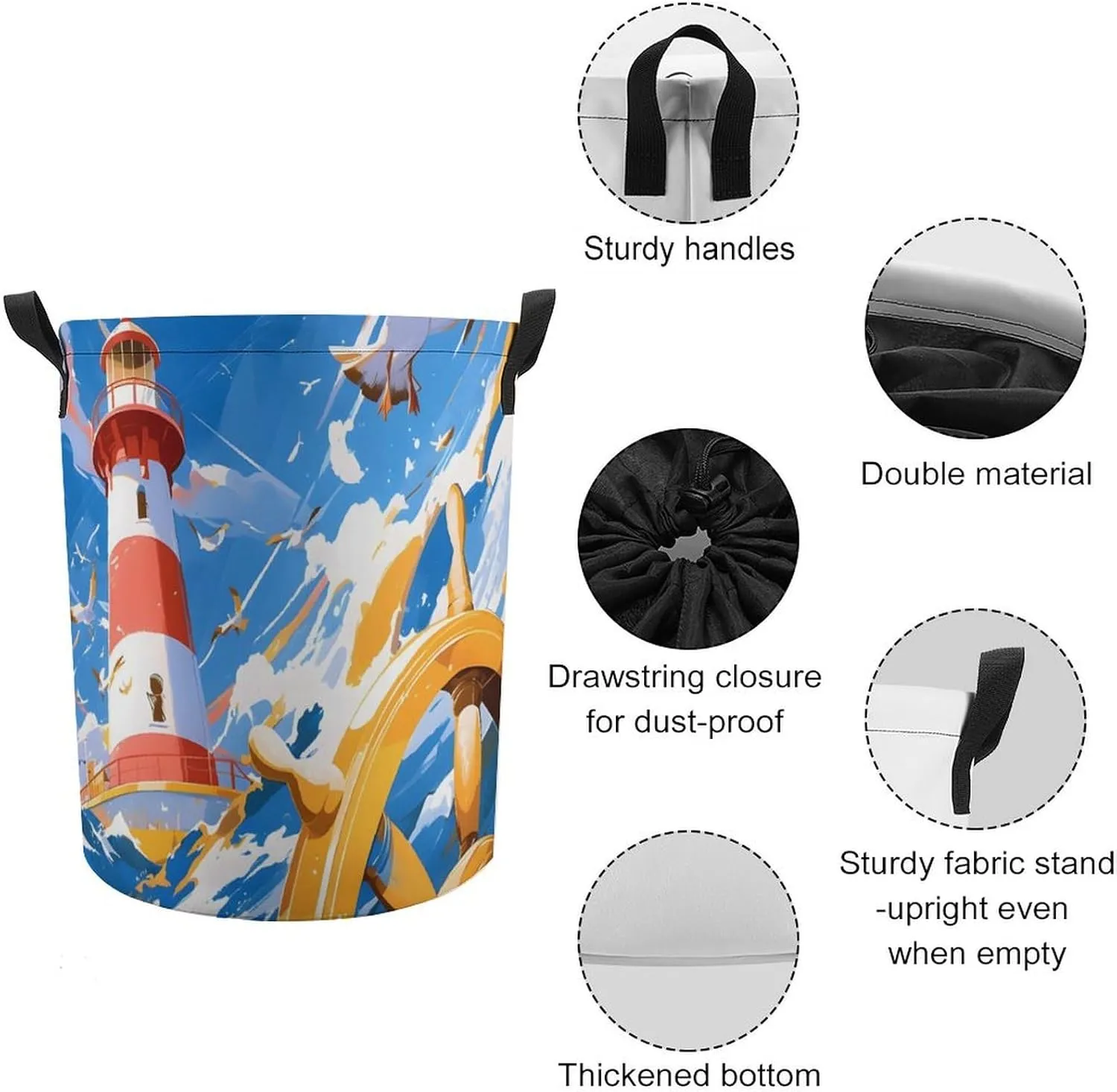 Laundry Hampers, Large Drawstring Laundry Bag, Removable Laundry Bags, Collapsible Storage Bin with Handles for Home Organization, Kids Room, Nursery Sky