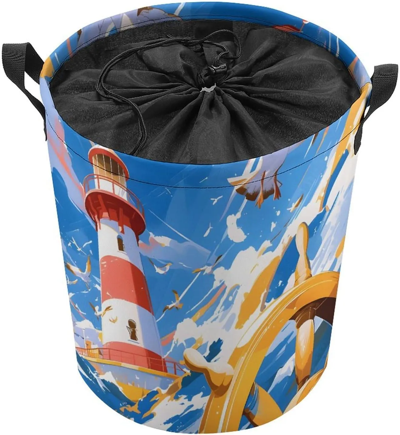 Laundry Hampers, Large Drawstring Laundry Bag, Removable Laundry Bags, Collapsible Storage Bin with Handles for Home Organization, Kids Room, Nursery Sky