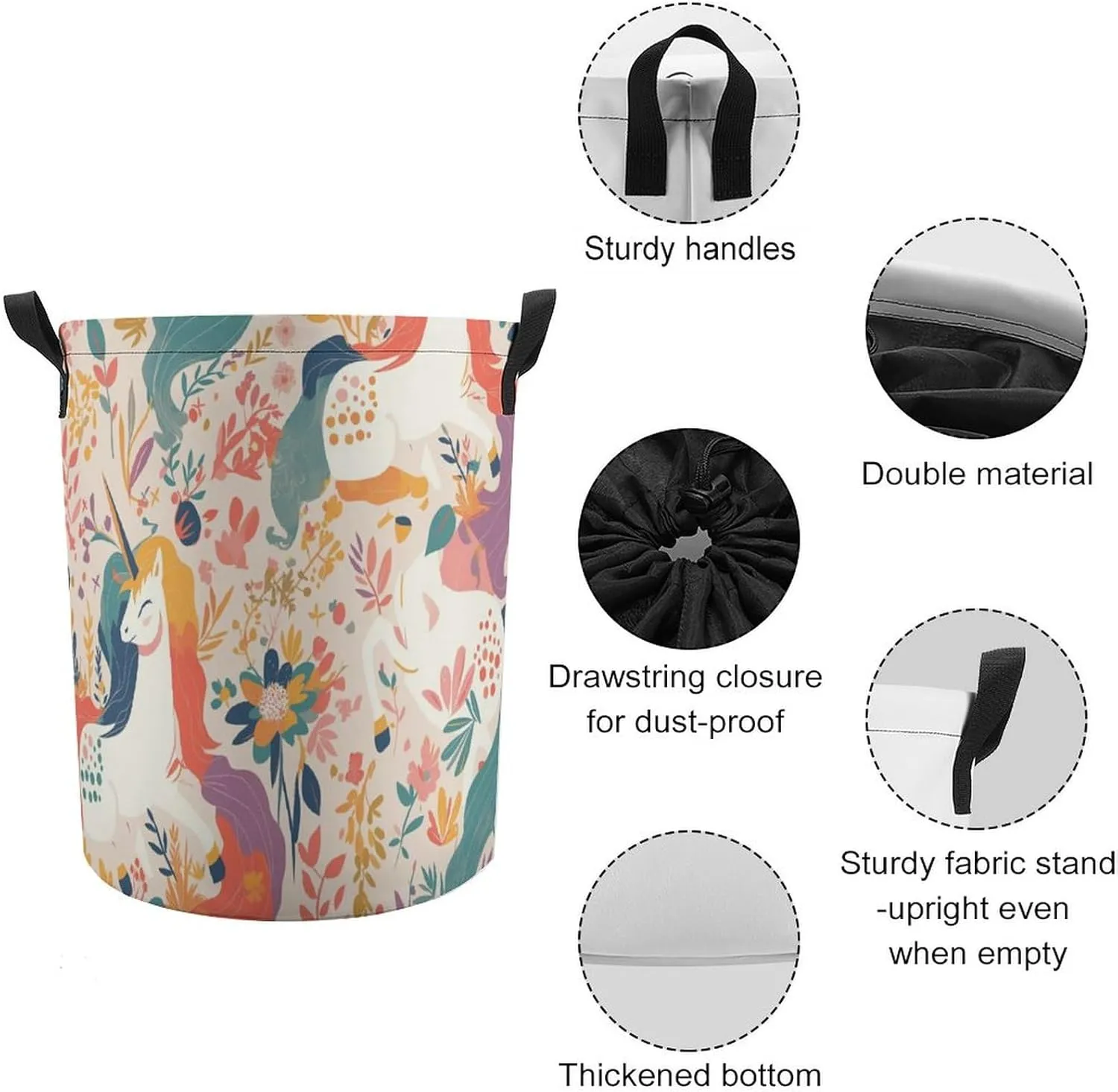 Laundry Hampers, Large Drawstring Laundry Bag, Removable Laundry Bags, Collapsible Storage Bin with Handles for Home Organization, Kids Room, Nursery Textile
