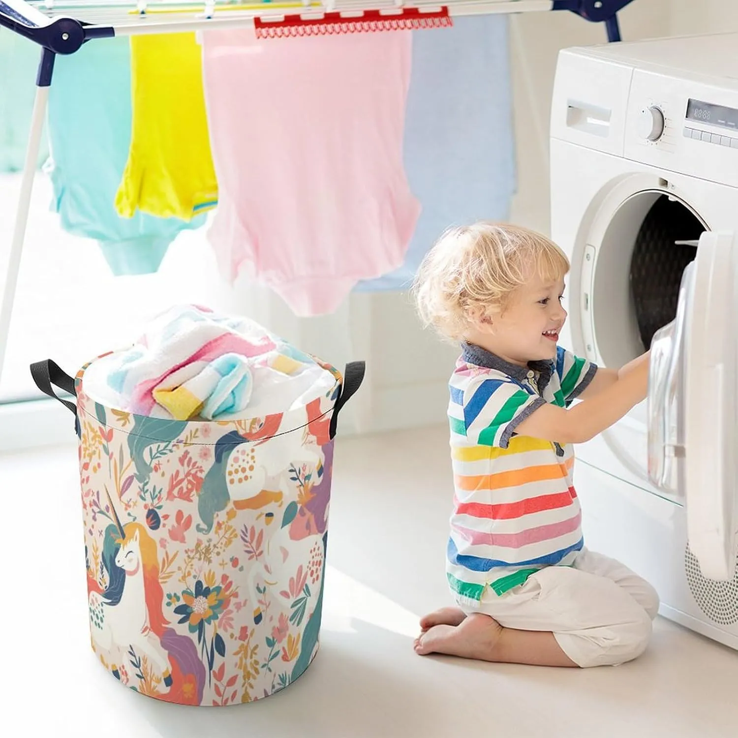 Laundry Hampers, Large Drawstring Laundry Bag, Removable Laundry Bags, Collapsible Storage Bin with Handles for Home Organization, Kids Room, Nursery Textile