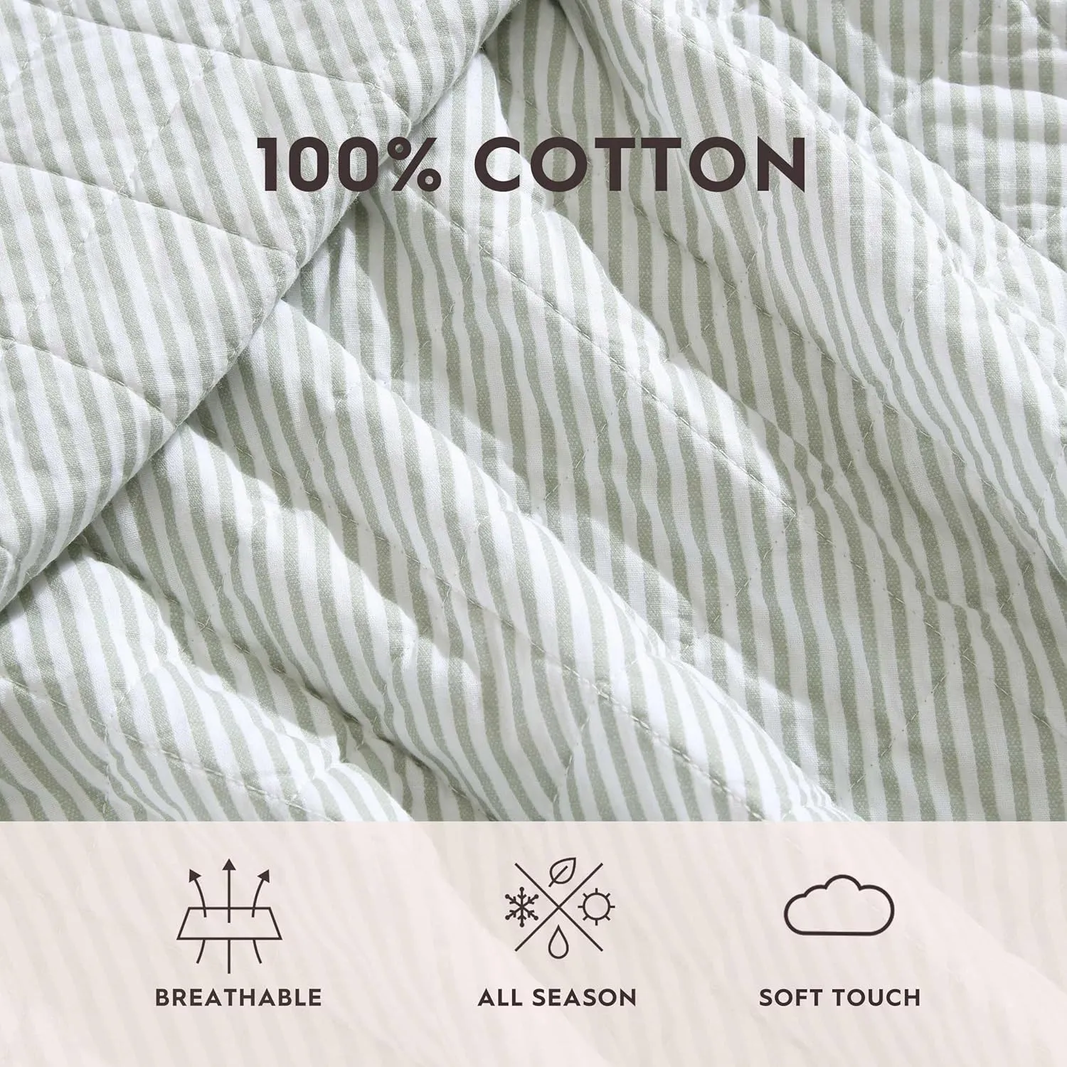 Laura Ashley - Full/Queen Quilt Set, Simple, Comfortable and Breathable Bedding with Matching Sham(s), Super Soft and Cozy Home Decor (Oxford Stripe Green, Full/Queen)