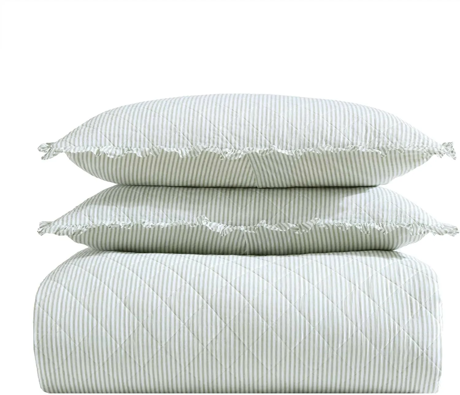 Laura Ashley - Full/Queen Quilt Set, Simple, Comfortable and Breathable Bedding with Matching Sham(s), Super Soft and Cozy Home Decor (Oxford Stripe Green, Full/Queen)