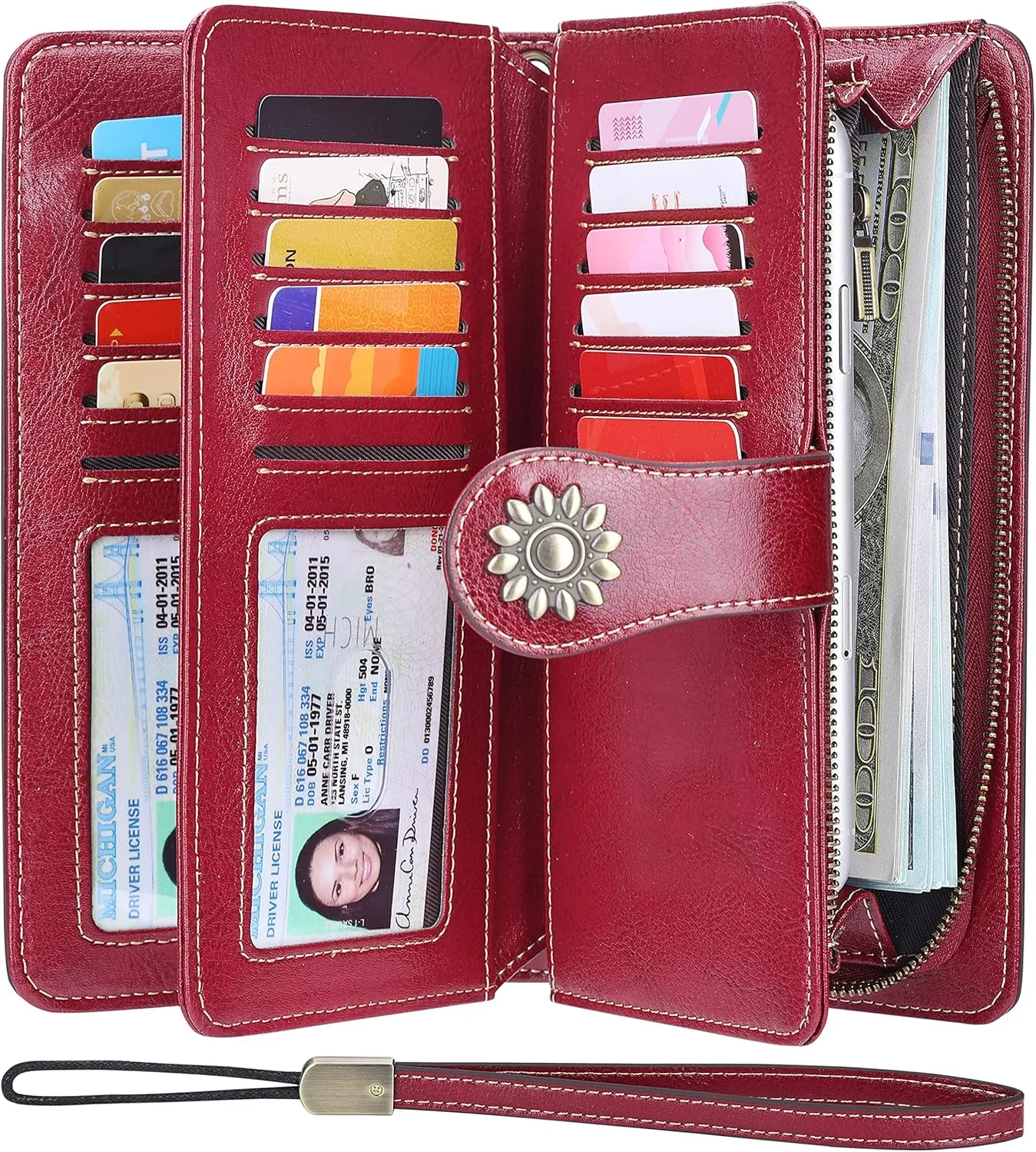 Lavemi Womens Large Capacity Genuine Leather RFID Blocking Wallets Wristlet Clutch Card Holder