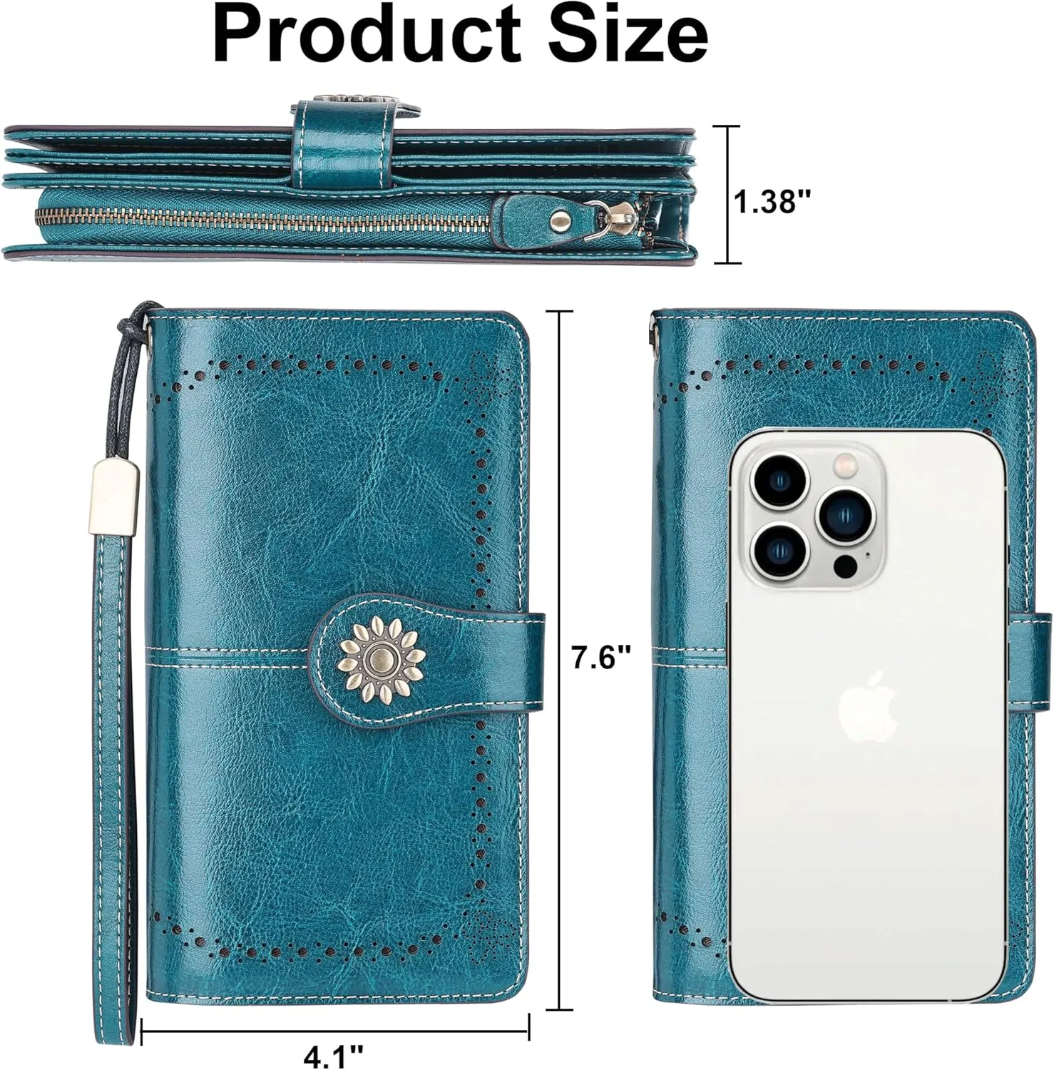 Lavemi Womens Large Capacity Genuine Leather RFID Blocking Wallets Wristlet Clutch Card Holder