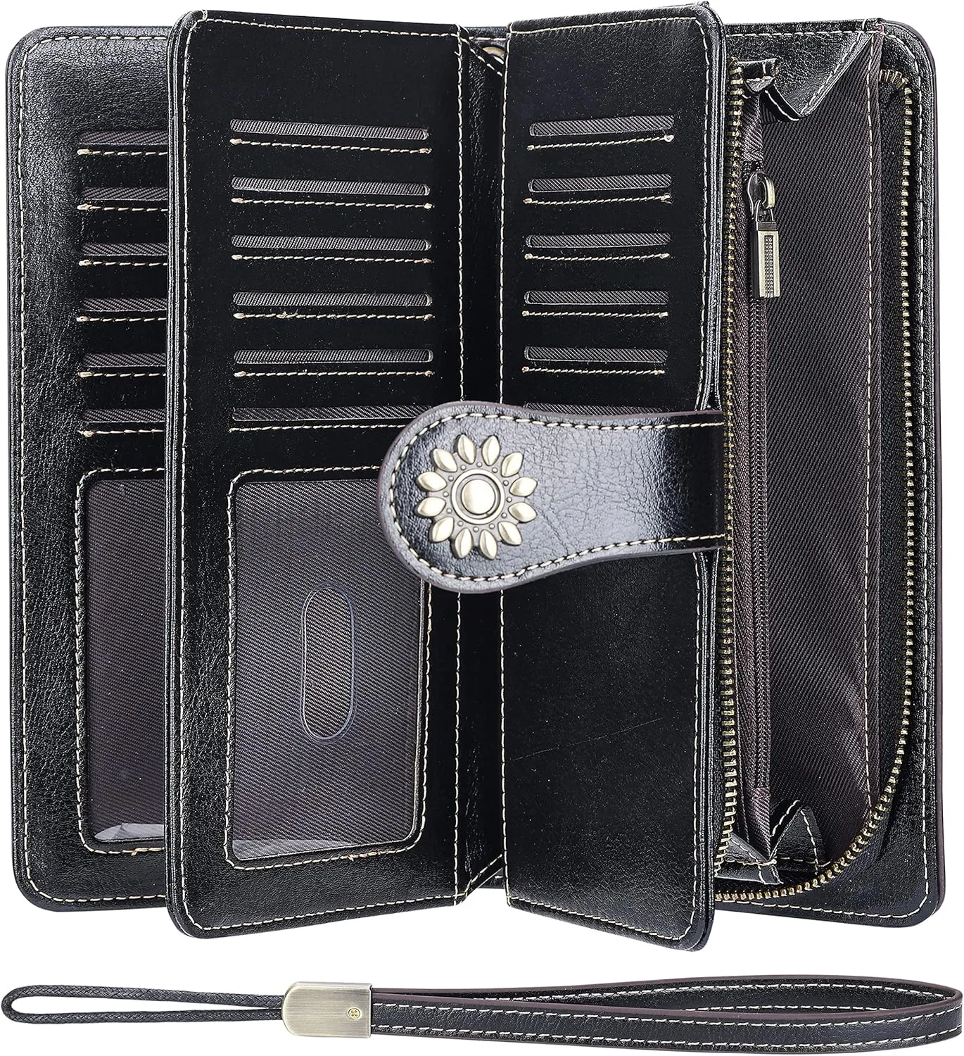 Lavemi Womens Large Capacity Genuine Leather RFID Blocking Wallets Wristlet Clutch Card Holder