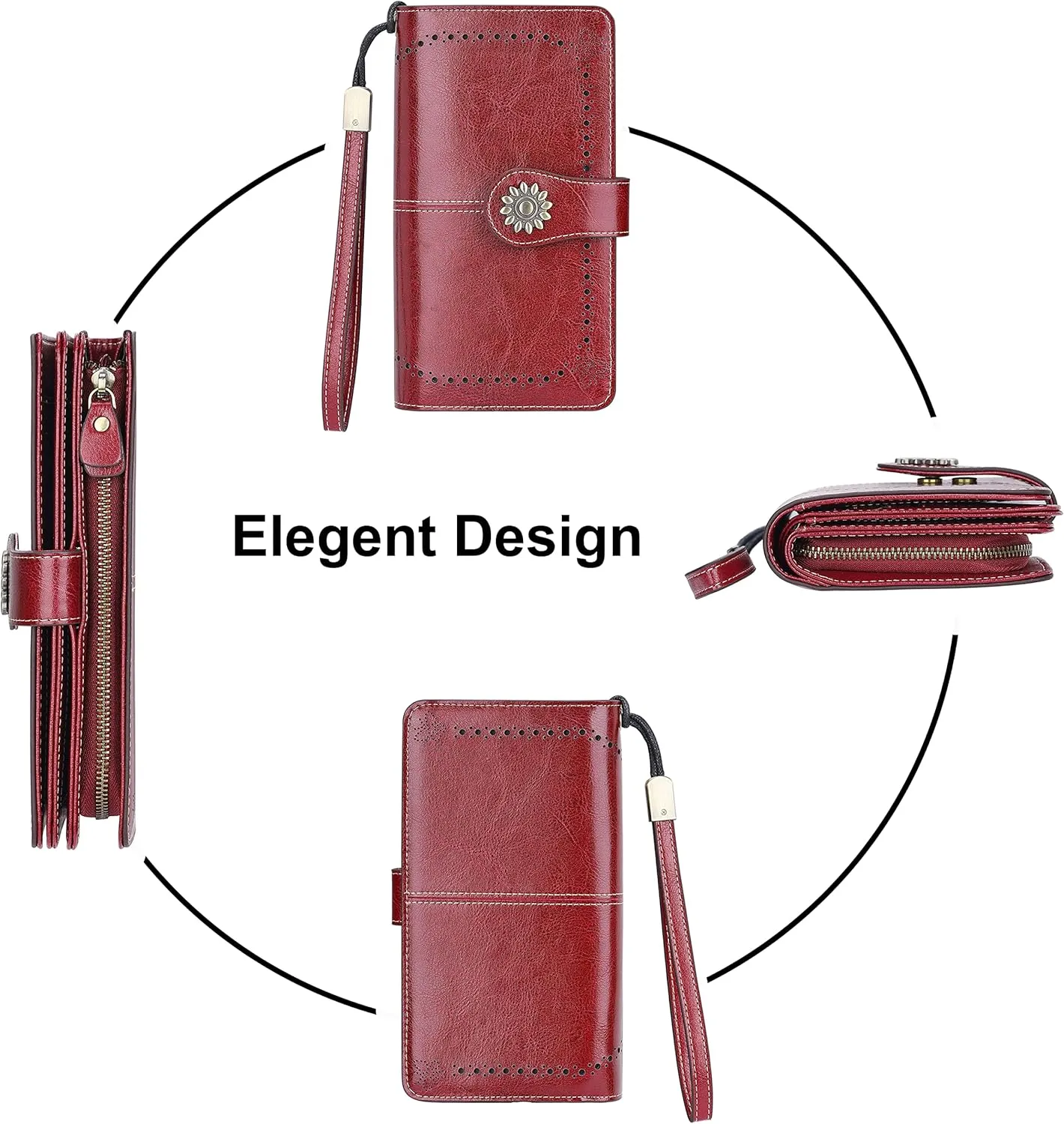 Lavemi Womens Large Capacity Genuine Leather RFID Blocking Wallets Wristlet Clutch Card Holder