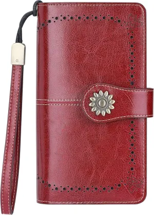 Lavemi Womens Large Capacity Genuine Leather RFID Blocking Wallets Wristlet Clutch Card Holder