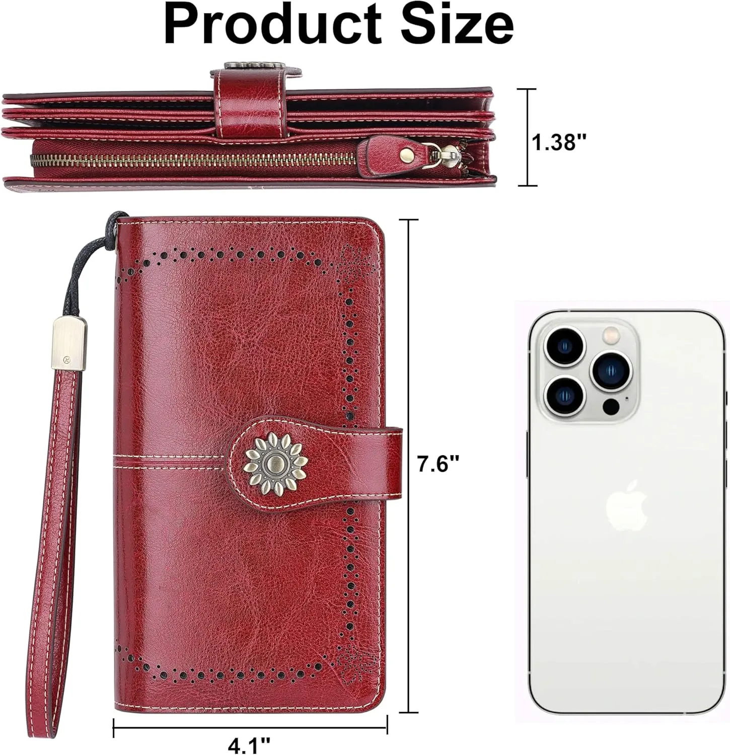 Lavemi Womens Large Capacity Genuine Leather RFID Blocking Wallets Wristlet Clutch Card Holder