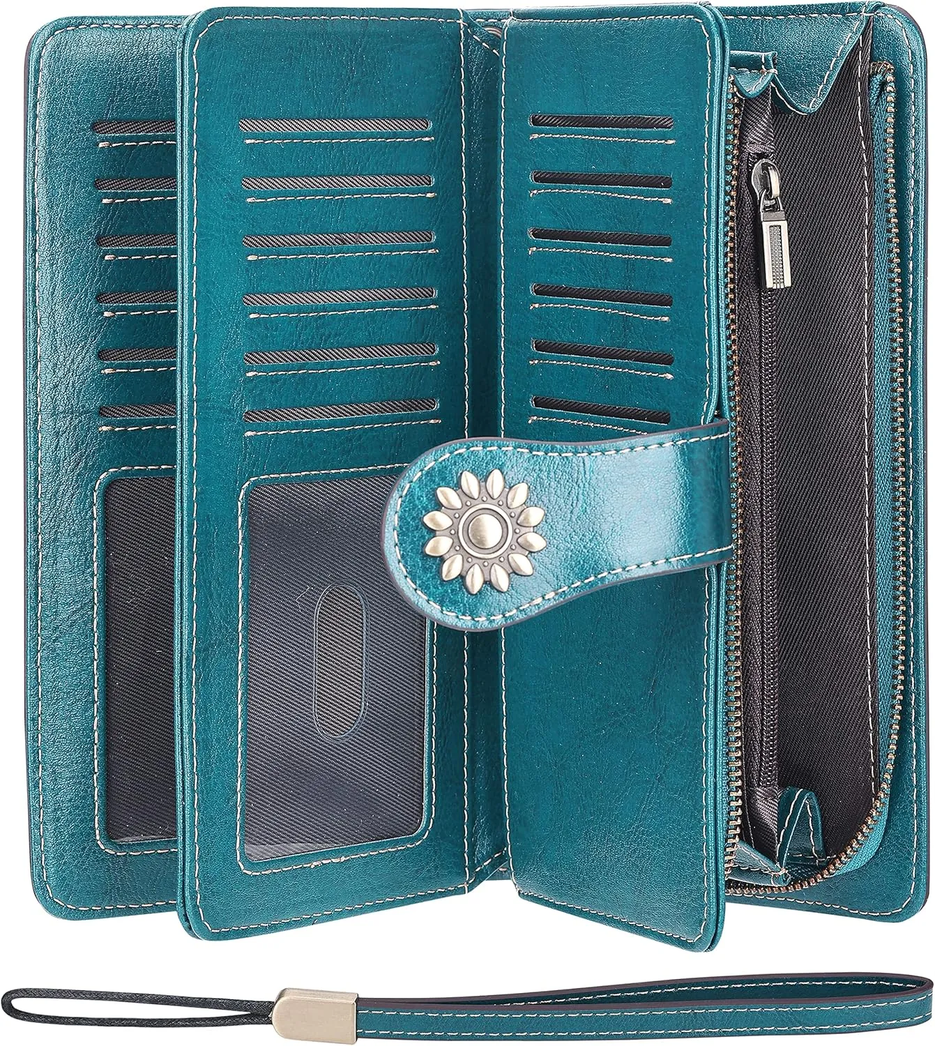 Lavemi Womens Large Capacity Genuine Leather RFID Blocking Wallets Wristlet Clutch Card Holder