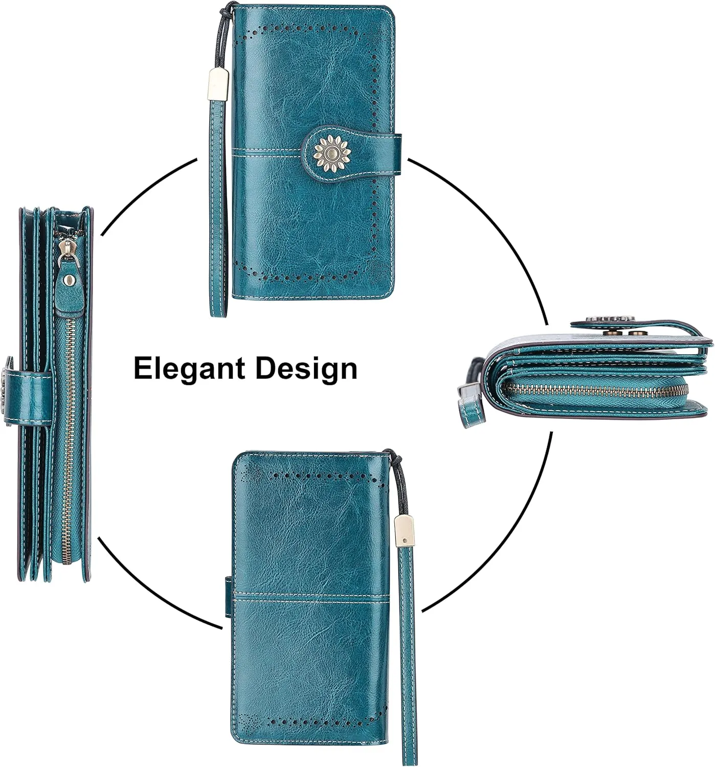 Lavemi Womens Large Capacity Genuine Leather RFID Blocking Wallets Wristlet Clutch Card Holder