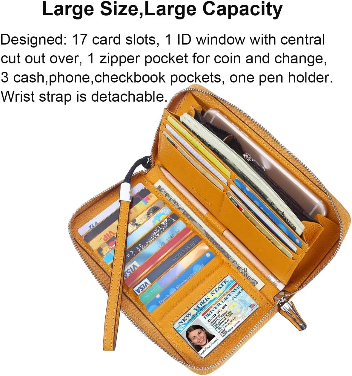 Lavemi Women's RFID Blocking 100% Leather Large Capacity Zip Around Wallet Phone Holder Clutch Travel Purse Wristlet
