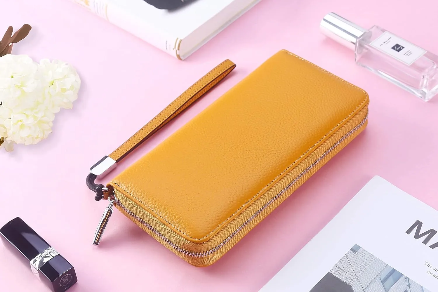 Lavemi Women's RFID Blocking 100% Leather Large Capacity Zip Around Wallet Phone Holder Clutch Travel Purse Wristlet