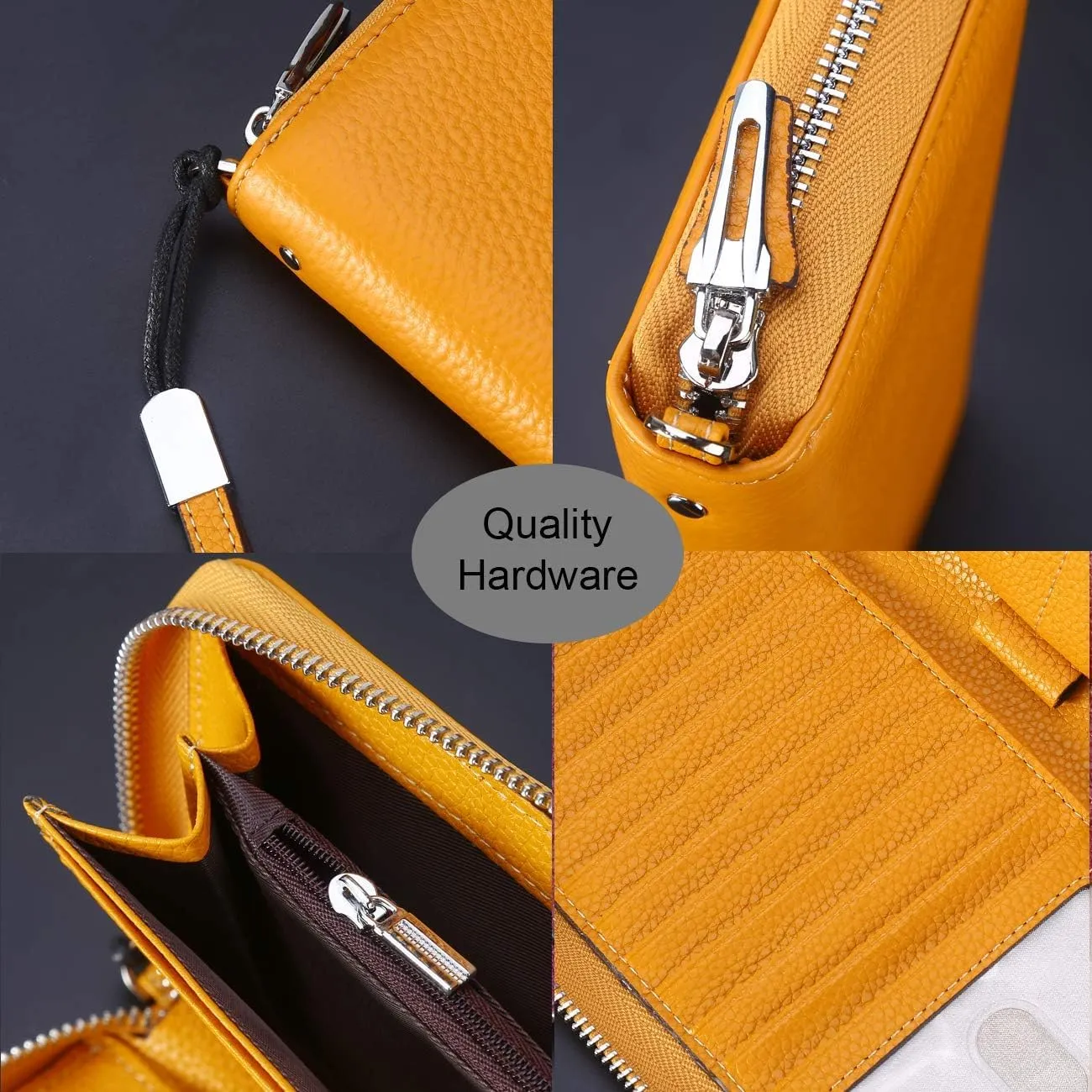 Lavemi Women's RFID Blocking 100% Leather Large Capacity Zip Around Wallet Phone Holder Clutch Travel Purse Wristlet