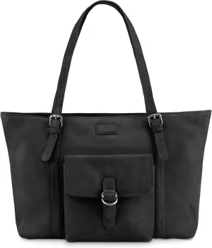 LEABAGS Verona Shopper I Genuine buffalo leather handbag for women, vintage look I Laptop up to 15 inches I Shoulder bag