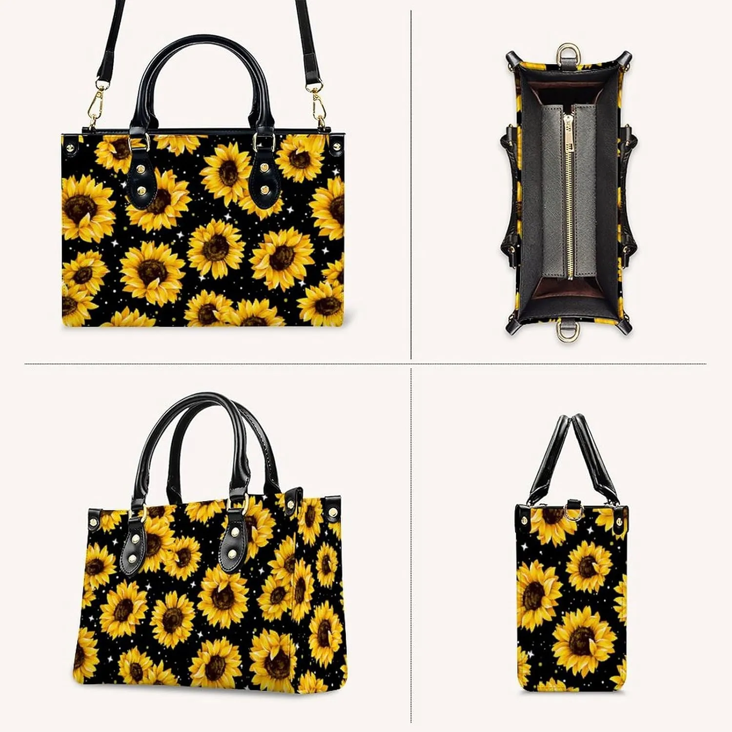Leather Handbag for Women, Fashion Casual Sunflower Crossbody Bag for Women Ladies Gift for Work Business Travel Shopping