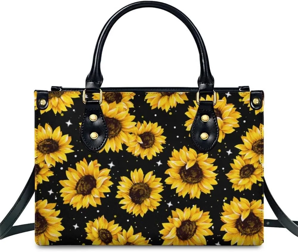 Leather Handbag for Women, Fashion Casual Sunflower Crossbody Bag for Women Ladies Gift for Work Business Travel Shopping