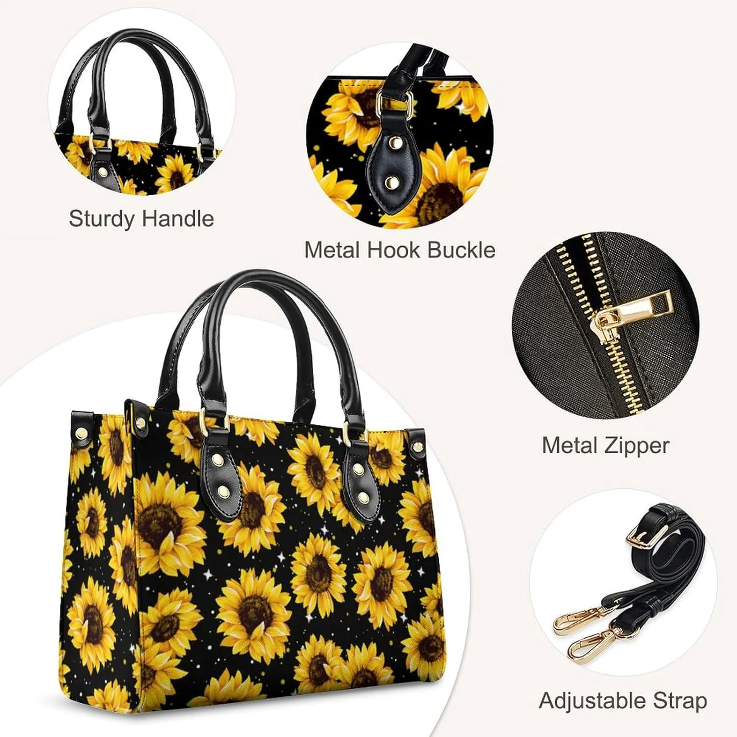 Leather Handbag for Women, Fashion Casual Sunflower Crossbody Bag for Women Ladies Gift for Work Business Travel Shopping