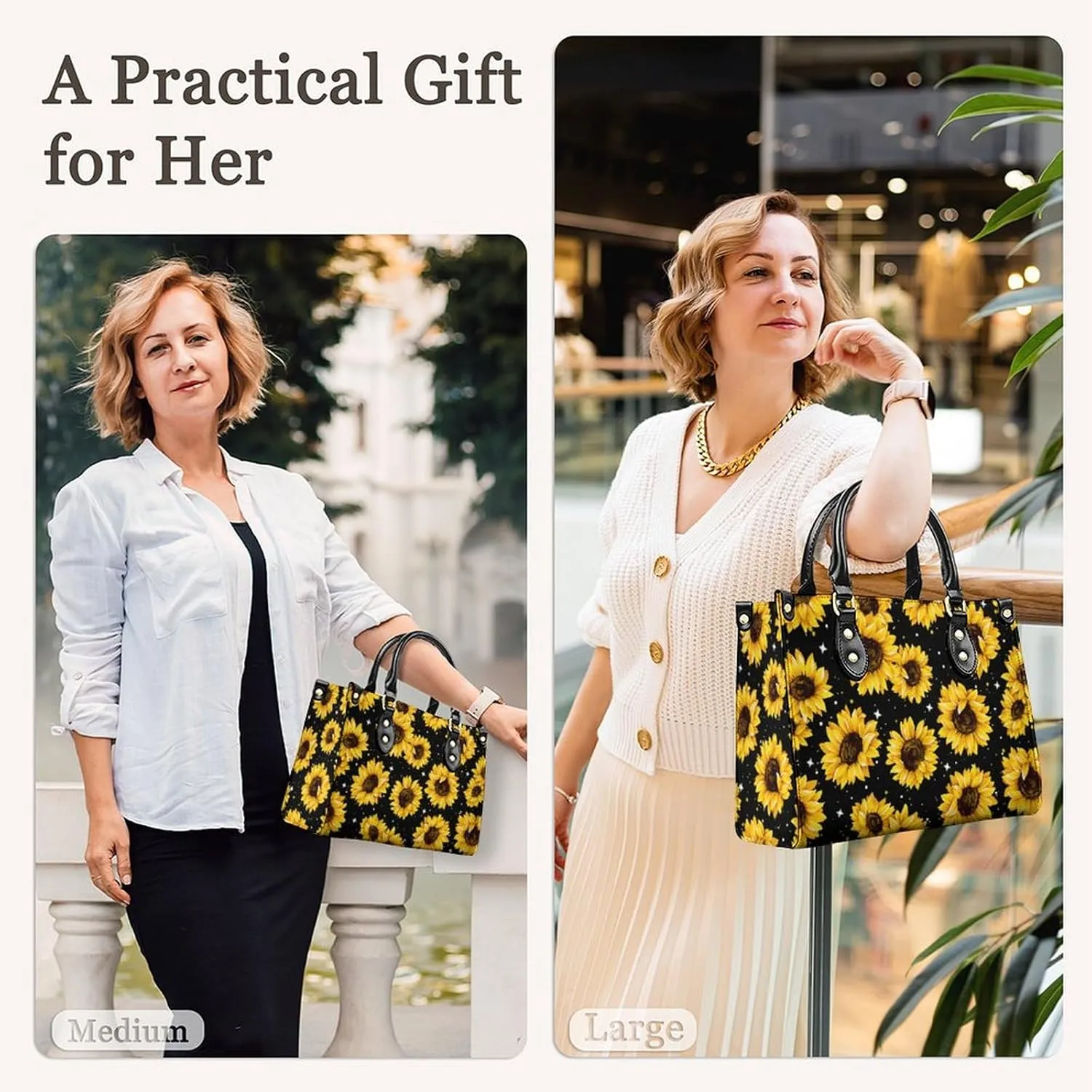 Leather Handbag for Women, Fashion Casual Sunflower Crossbody Bag for Women Ladies Gift for Work Business Travel Shopping