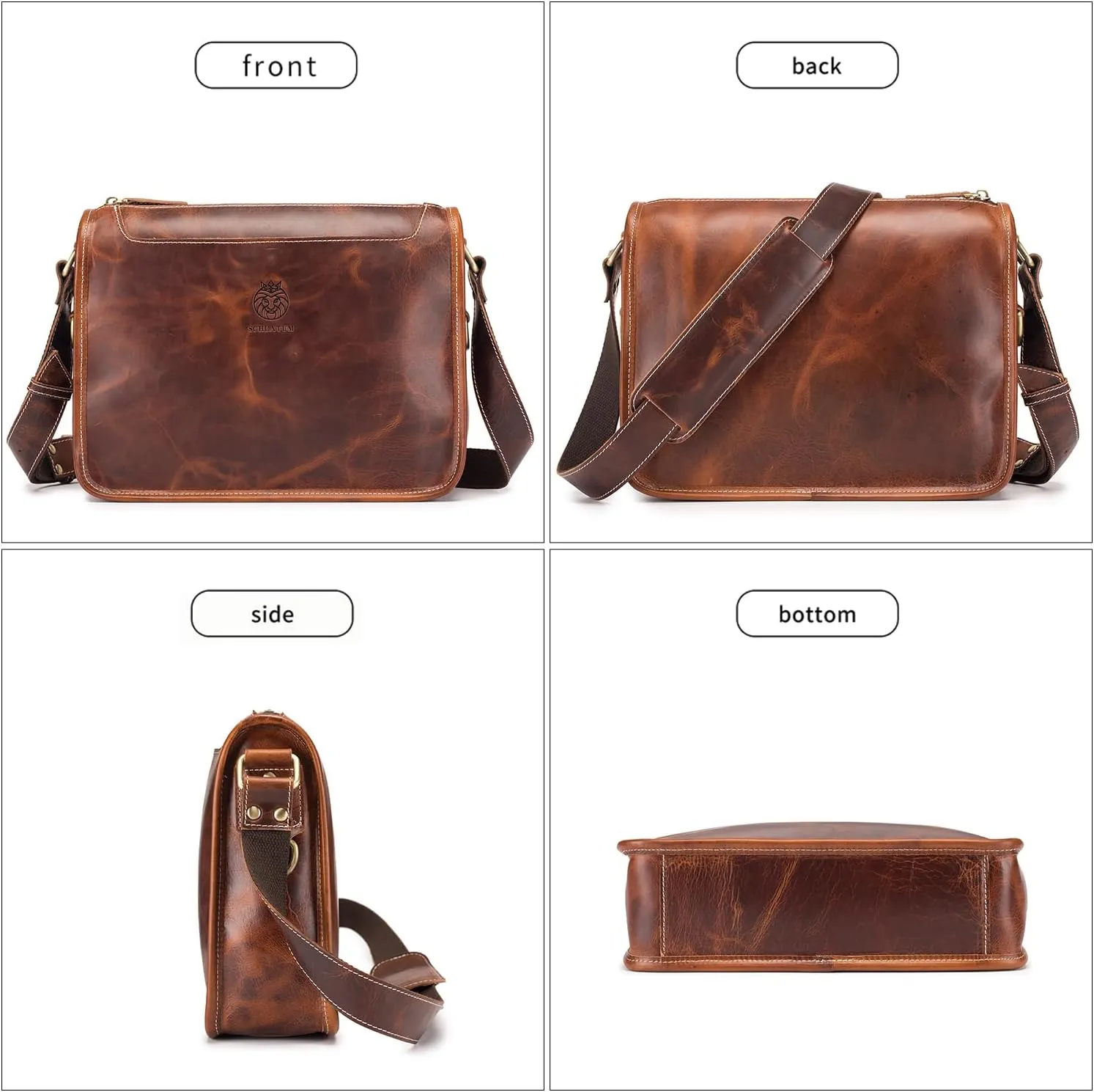 Leather Messenger Bag for Men Women Medium Satchel bag Retro Crossbody Shoulder bag Mens Purse Handbag