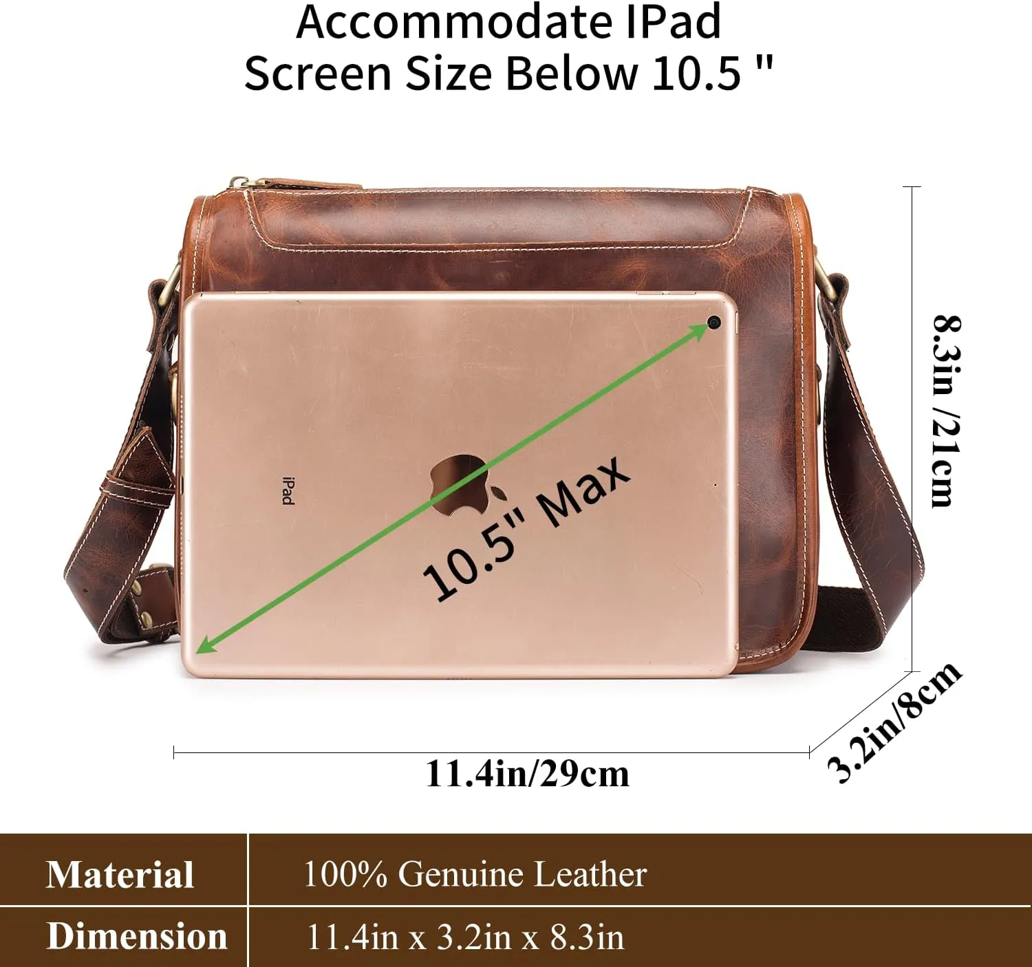 Leather Messenger Bag for Men Women Medium Satchel bag Retro Crossbody Shoulder bag Mens Purse Handbag