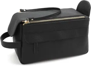 Leather Toiletry Bag for Men, Small Toiletry Organizer Hanging Dopp Kit, Mens Travel Bag Toiletry Kit, Shaving Bag for Traveling Toiletries Accessories (Black Vein)