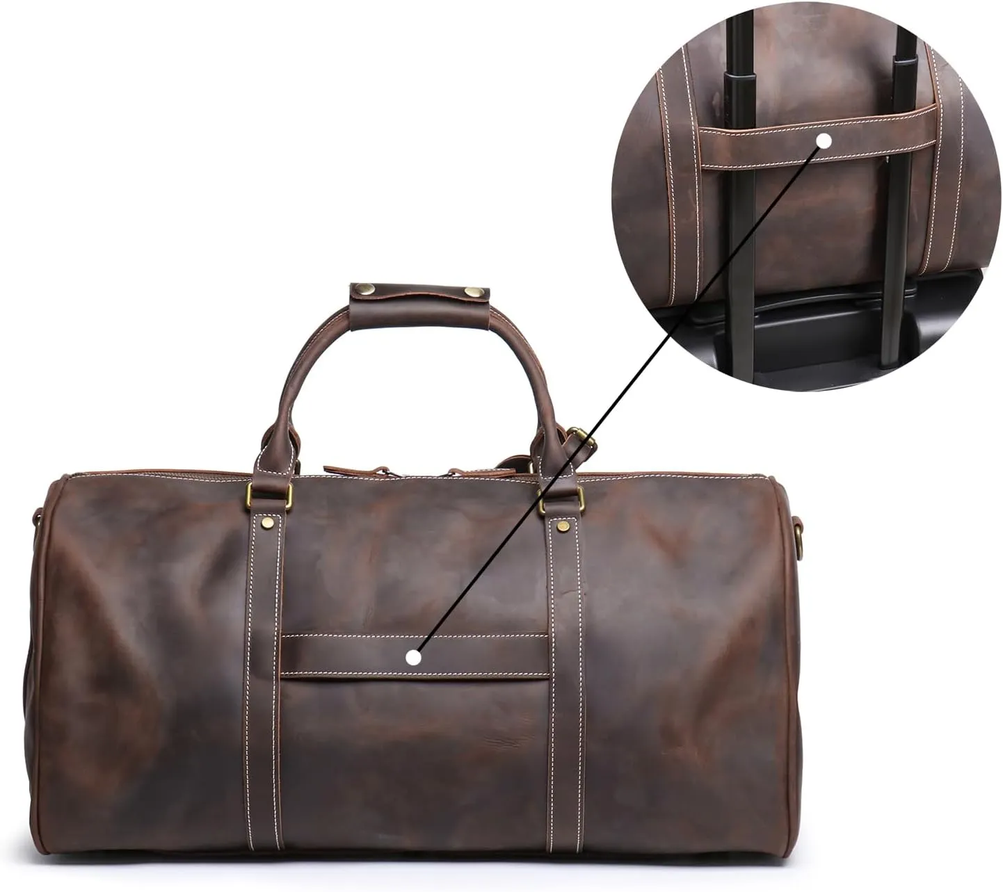 Leather Travel Duffel Bag, Classic Leather Weekend Bag Mens Gift Overnight Retro Sport Gym Carry on Luggage YKK Zipper (B-Dark Brown)