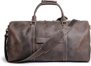 Leather Travel Duffel Bag, Classic Leather Weekend Bag Mens Gift Overnight Retro Sport Gym Carry on Luggage YKK Zipper (B-Dark Brown)