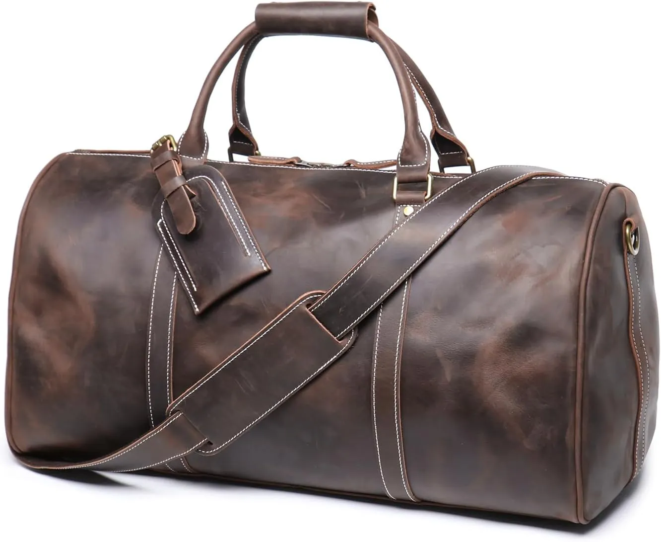 Leather Travel Duffel Bag, Classic Leather Weekend Bag Mens Gift Overnight Retro Sport Gym Carry on Luggage YKK Zipper (B-Dark Brown)