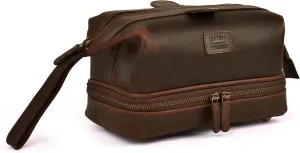 LEATHER VILLAGE Genuine Leather Dopp Kit – Large Travel Toiletry Bag with Waterproof Lining, Dual-Zip Design for Men & Women, Organizer for Shaving, Makeup & Essentials - Cherry