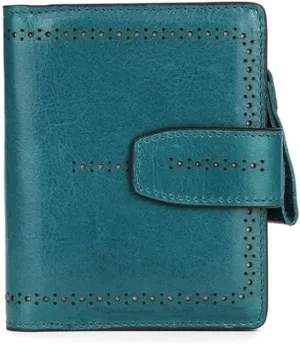 Leather Wallet Leather Women's Wallet Retro Fashion Short Purse Clutch for Women Business Coin Pocket Birthday Large Capacity (Blue,9.5x11.5cm)
