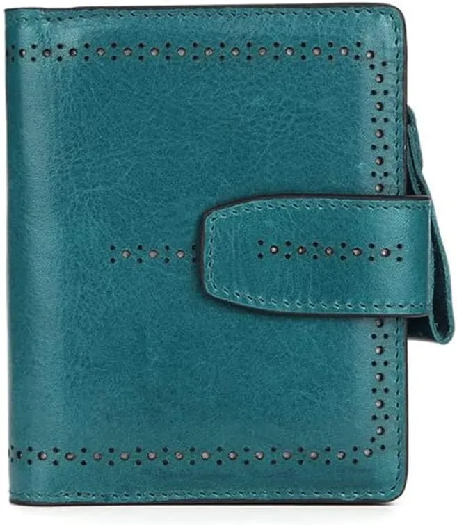 Leather Wallet Leather Women's Wallet Retro Fashion Short Purse Clutch for Women Business Coin Pocket Birthday Large Capacity (Blue,9.5x11.5cm)