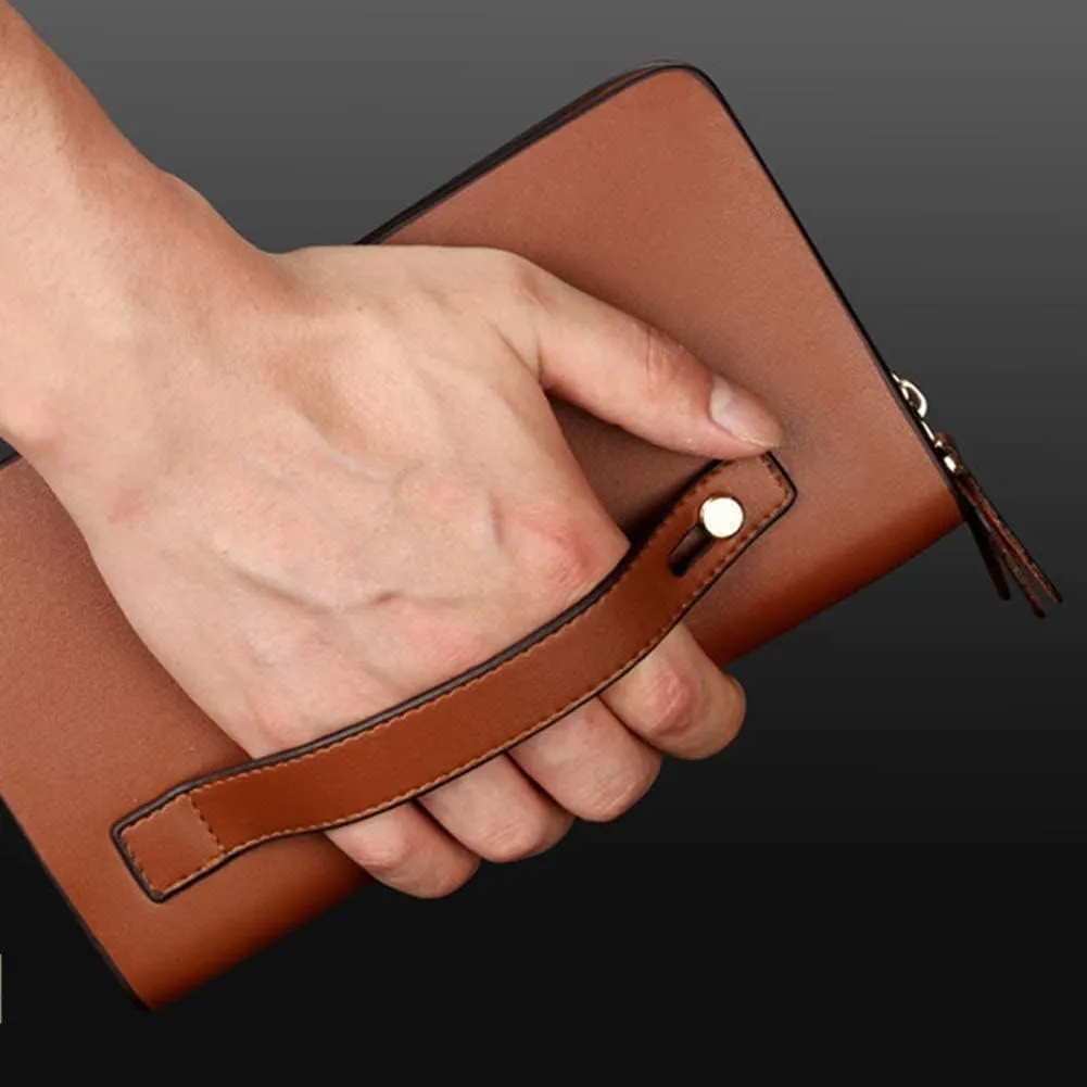 Leather Wallet Pu Leather Wallet Fashion Large Capacity Long Purse Clutch for Men and Women Retro Business Casual Coin Pocket Large Capacity (Black,12x20.5cm)