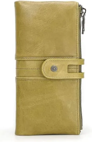 Leather Wallet PU Leather Women's Wallet Retro Long Large Capacity Zipper Purse Clutch Girls Fashion Coin Pocket Birthday Large Capacity (Yellow,19.5x9.5cm)