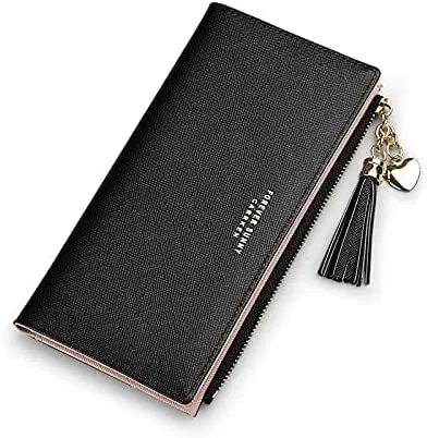 Leather Wallet Women's Pu Leather Wallet Long Large Capacity Zipper Purse Clutch for Ladies Girls Fashion Tassel Coin Holder Large Capacity (Bu,10x19cm)