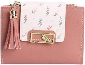 Leather Wallet Women's Pu Leather Wallet Short Mini Fringe Zipper Purse Clutch for Girls Slim Coin Pocket Large Capacity Card Holder Large Capacity (Pk 1,9.7x11.6cm)