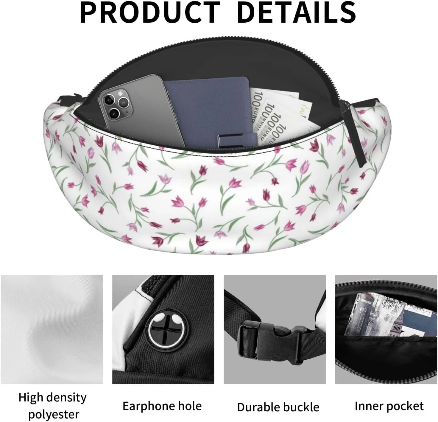 Leisure Sports Crossbody Bag Running Casual Hands-Free Wallets Waist Pack for Man Woman Father's Day for Dad Blooming Flower